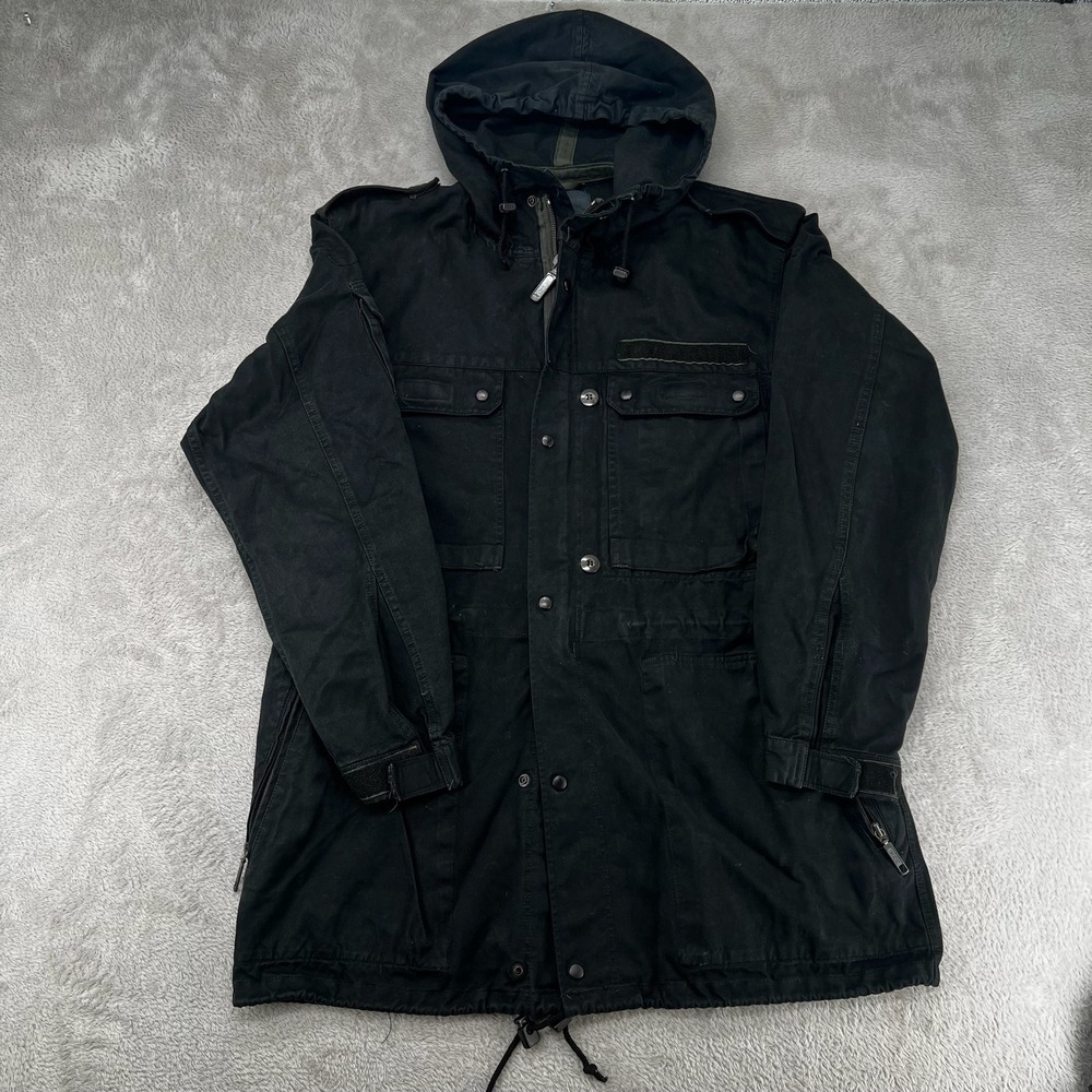 Unbranded Mens Military Field Jacket Large Black Preowned Hooded M-65 Style